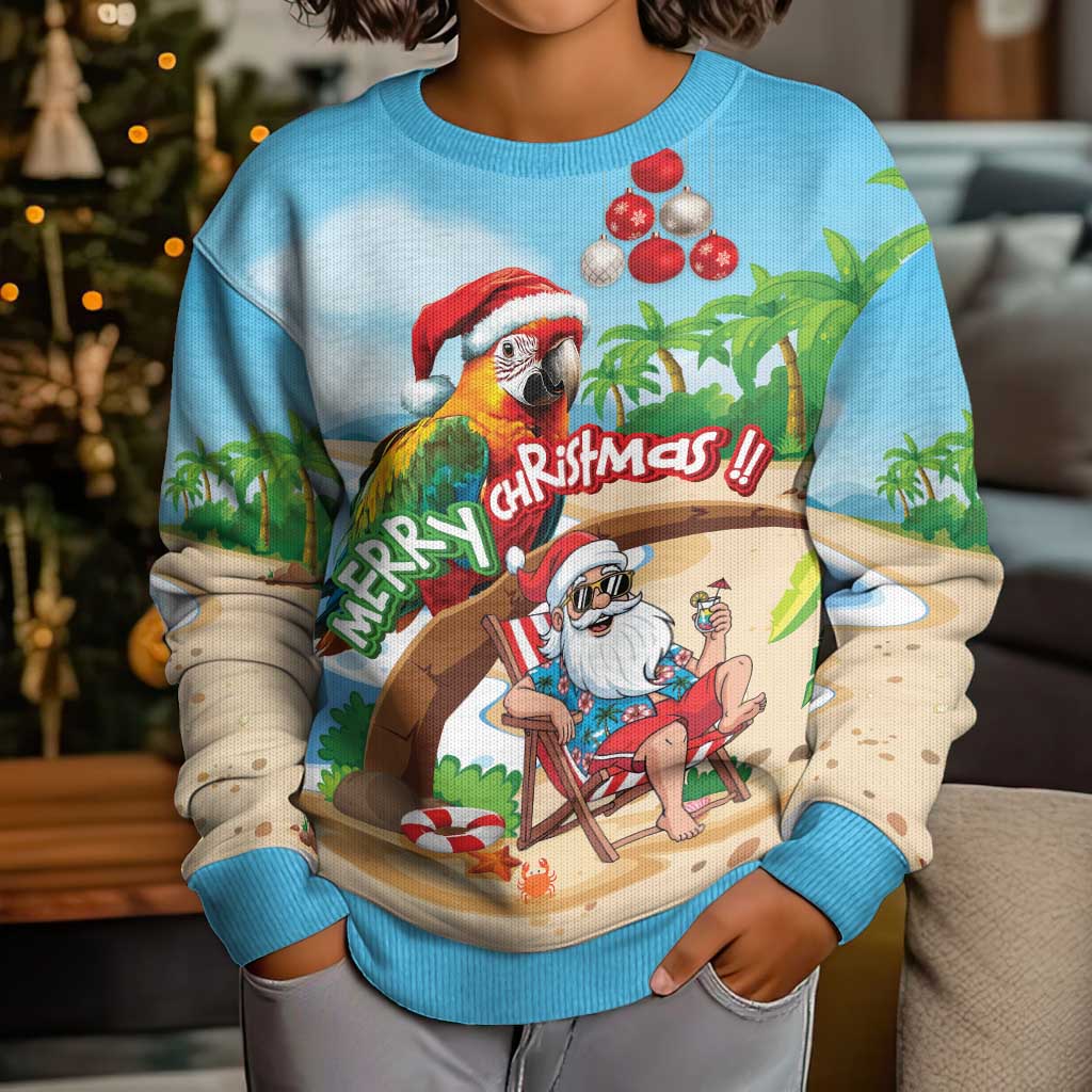 Personalized Hawaii Santa Parrot Christmas Kid Ugly Christmas Sweater Summer Vibe - Polynesian Pride