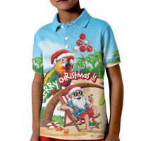 Personalized Hawaii Santa Parrot Christmas Kid Polo Shirt Summer Vibe - Polynesian Pride
