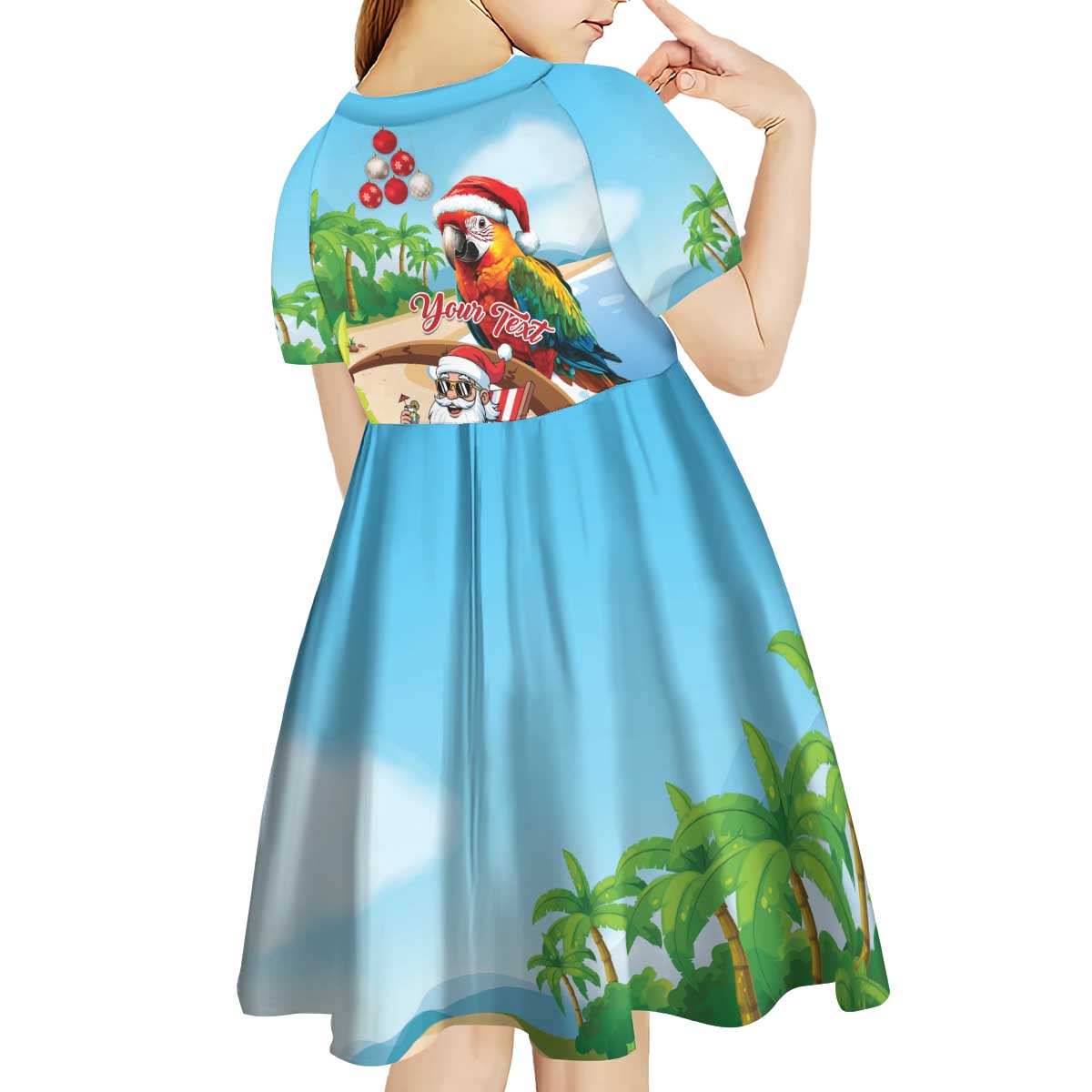 Personalized Hawaii Santa Parrot Christmas Kid Short Sleeve Dress Summer Vibe - Polynesian Pride