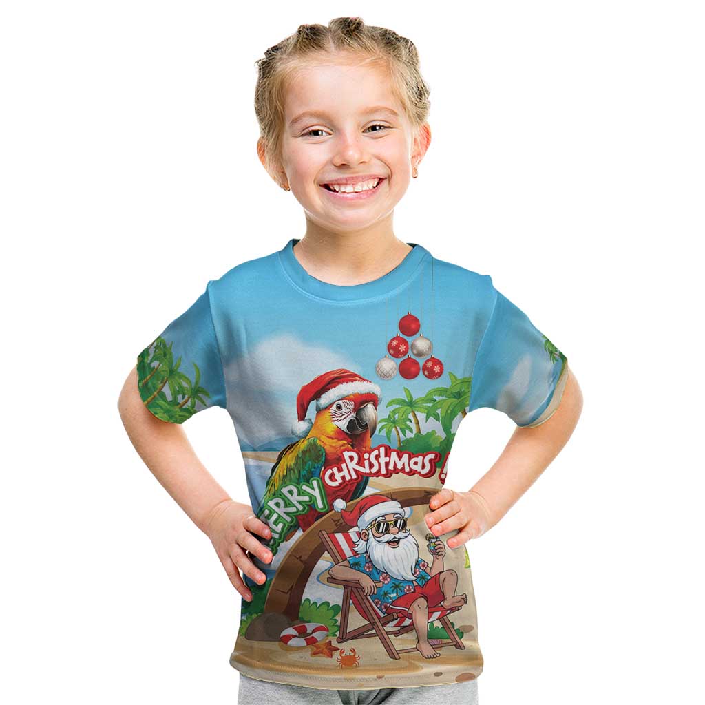 Personalized Hawaii Santa Parrot Christmas Kid T Shirt Summer Vibe - Polynesian Pride