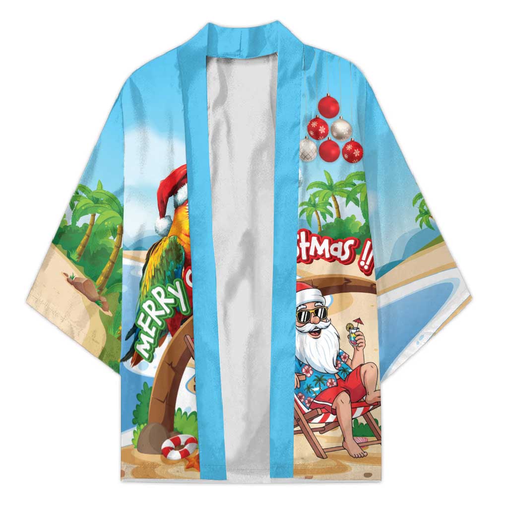 Personalized Hawaii Santa Parrot Christmas Kimono Summer Vibe LT01 Unisex Blue - Polynesian Pride