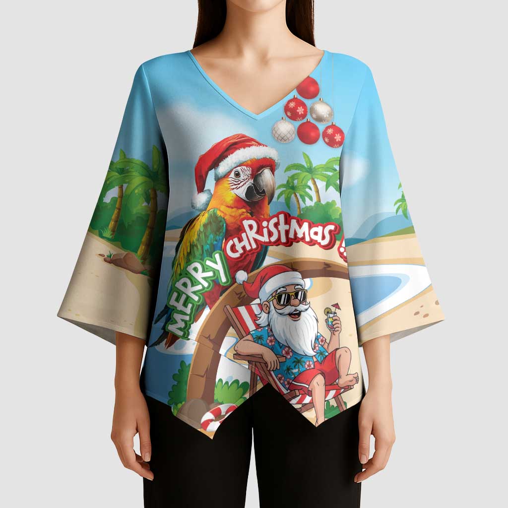Personalized Hawaii Santa Parrot Christmas Kimono Sleeve Blouse Summer Vibe - Polynesian Pride