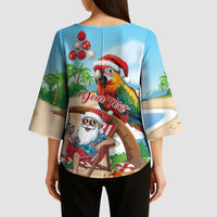 Personalized Hawaii Santa Parrot Christmas Kimono Sleeve Blouse Summer Vibe - Polynesian Pride