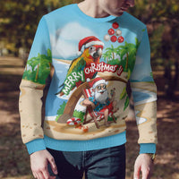 Personalized Hawaii Santa Parrot Christmas Ugly Christmas Sweater Summer Vibe - Polynesian Pride