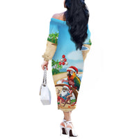 Personalized Hawaii Santa Parrot Christmas Off The Shoulder Long Sleeve Dress Summer Vibe - Polynesian Pride