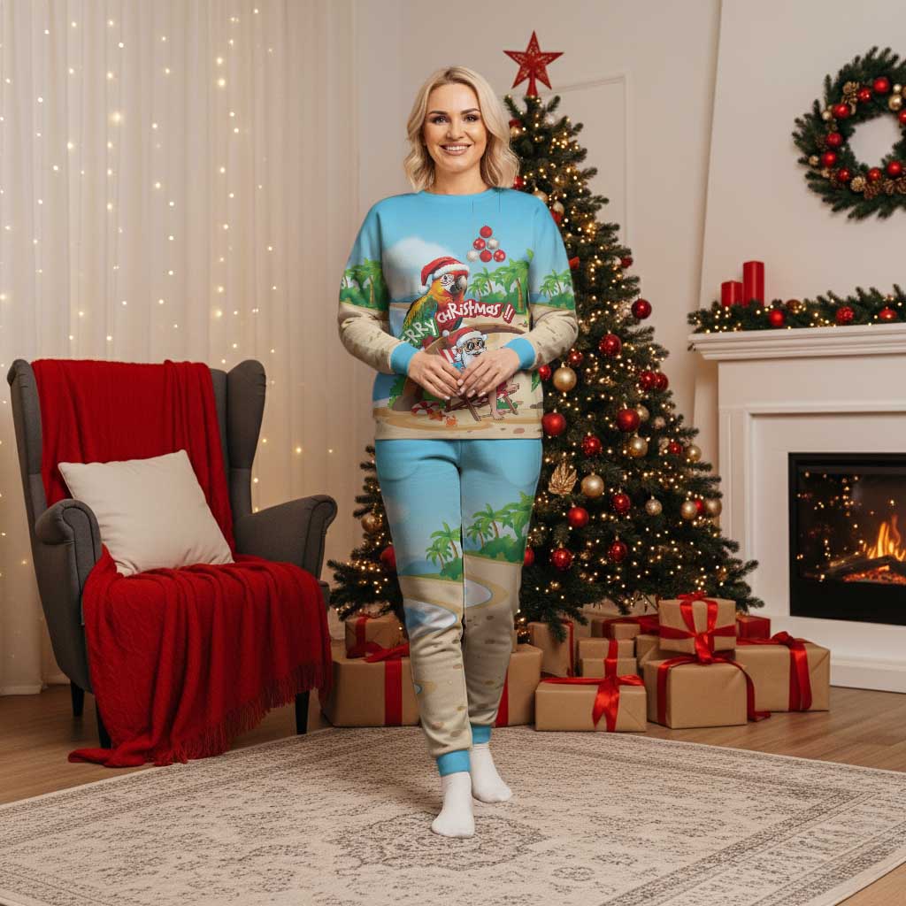 Personalized Hawaii Santa Parrot Christmas Pajama Set Summer Vibe - Polynesian Pride