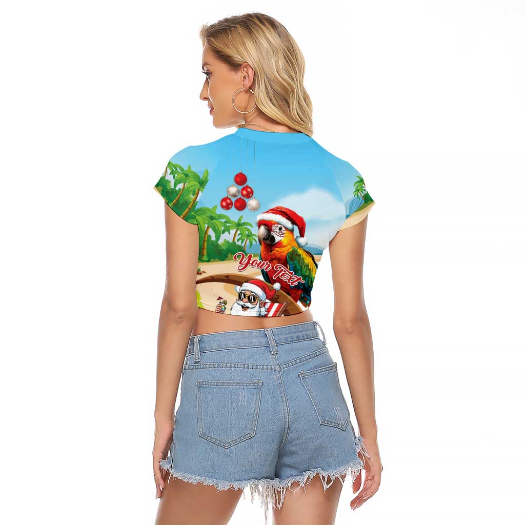 Personalized Hawaii Santa Parrot Christmas Raglan Cropped T Shirt Summer Vibe - Polynesian Pride
