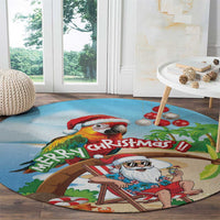 Hawaii Santa Parrot Christmas Round Carpet Summer Vibe - Polynesian Pride