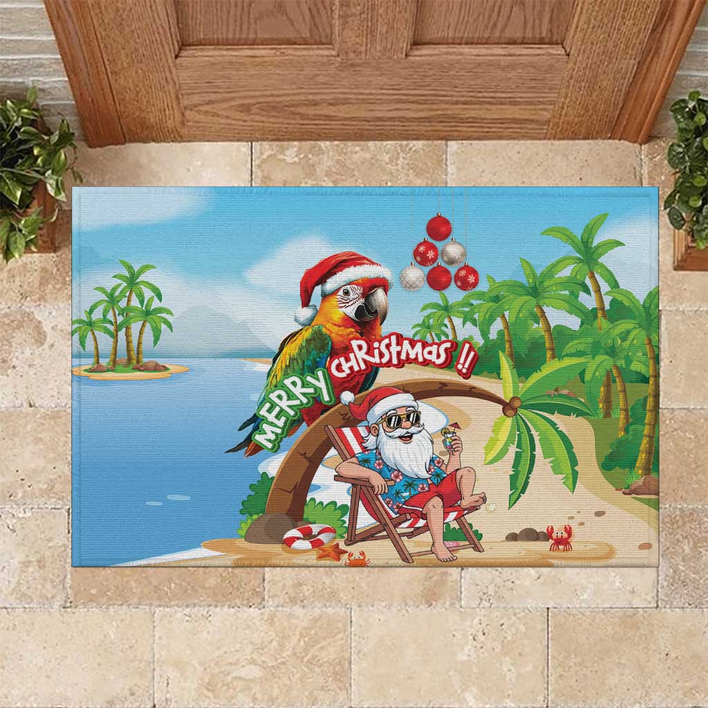 Hawaii Santa Parrot Christmas Rubber Doormat Summer Vibe - Polynesian Pride