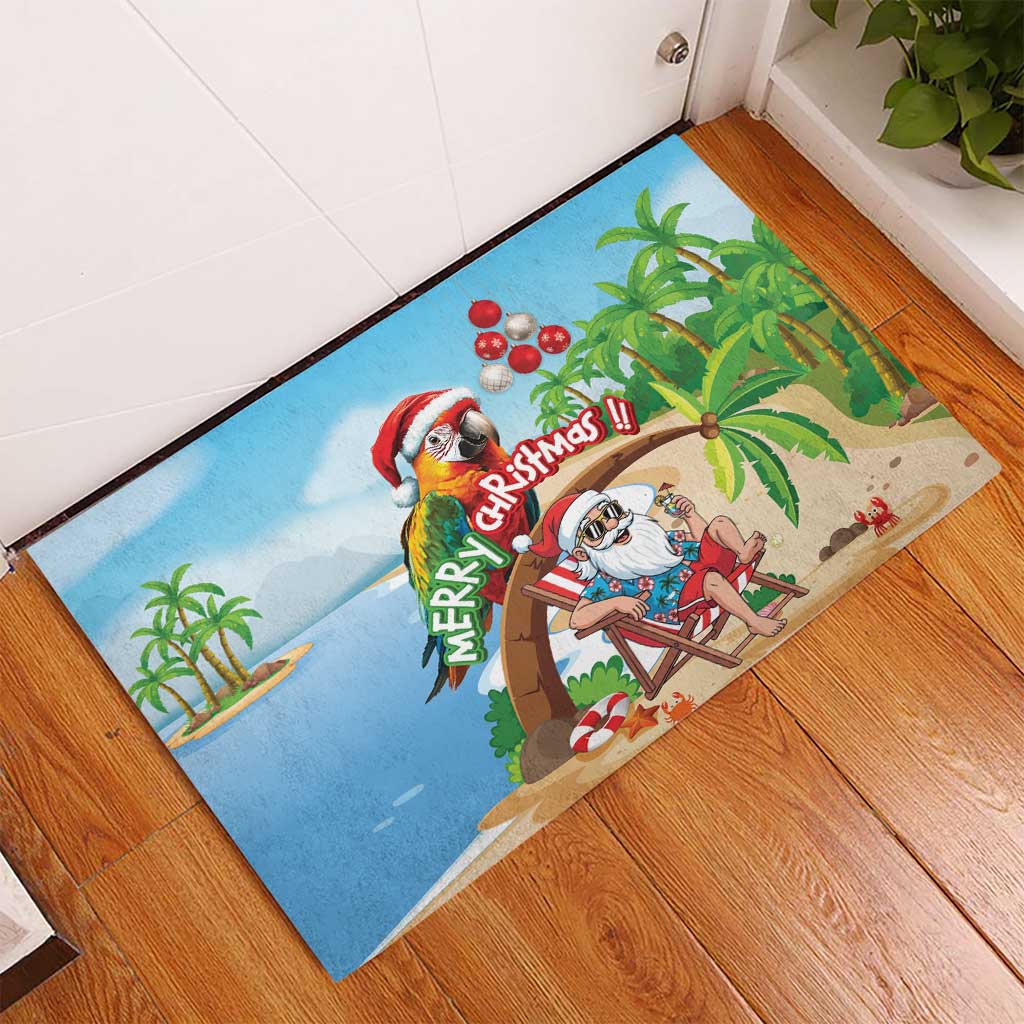 Hawaii Santa Parrot Christmas Rubber Doormat Summer Vibe - Polynesian Pride