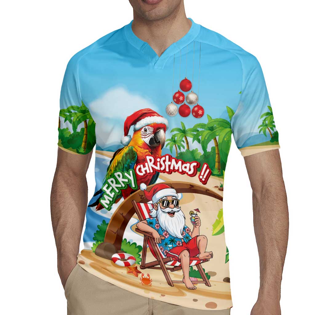 Personalized Hawaii Santa Parrot Christmas Rugby Jersey Summer Vibe - Polynesian Pride