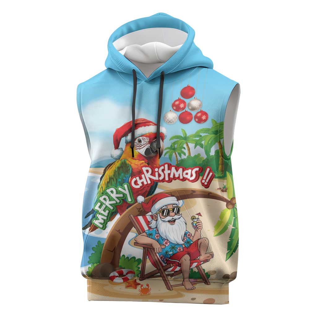 Personalized Hawaii Santa Parrot Christmas Sleeveless Hoodie Summer Vibe - Polynesian Pride