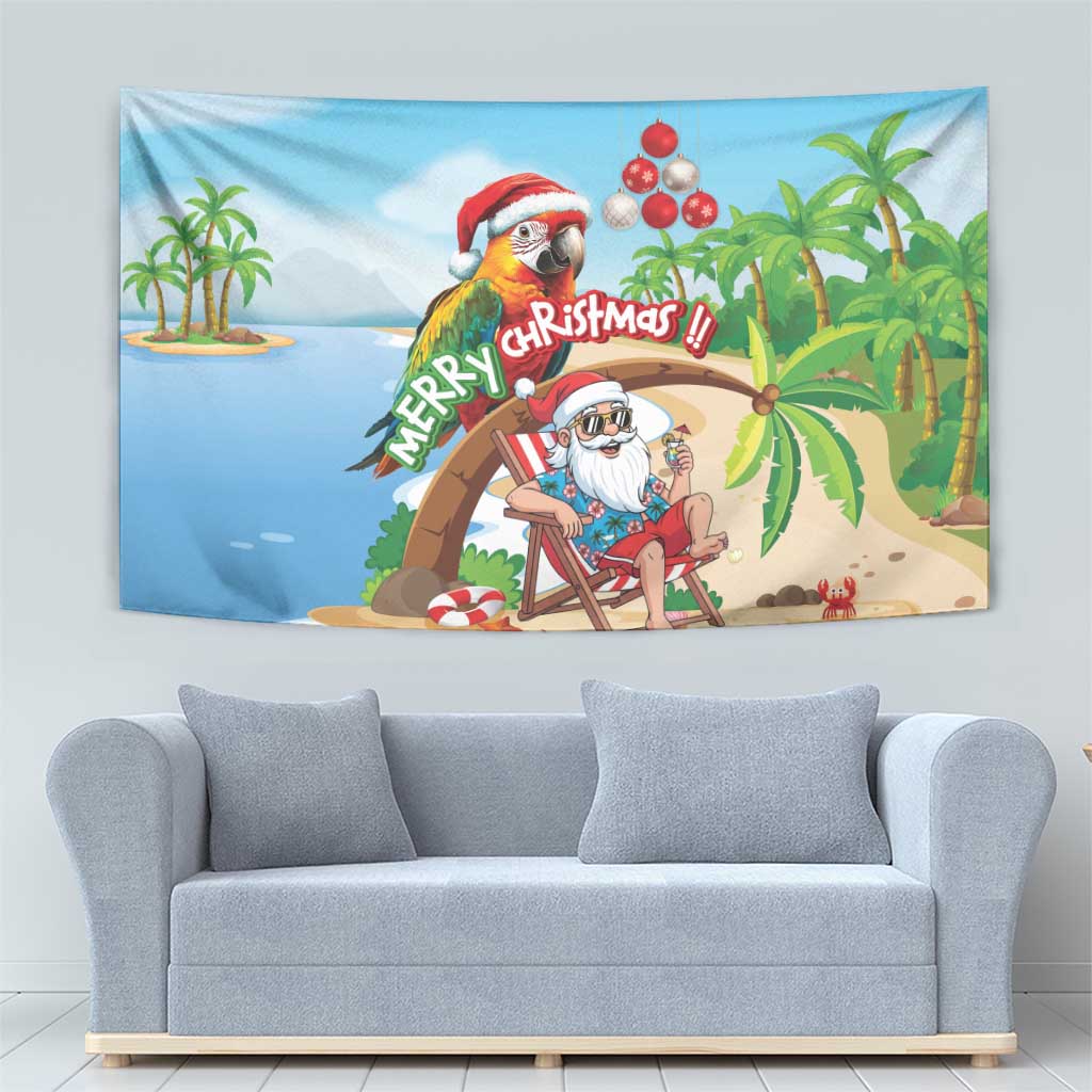 Hawaii Santa Parrot Christmas Tapestry Summer Vibe - Polynesian Pride