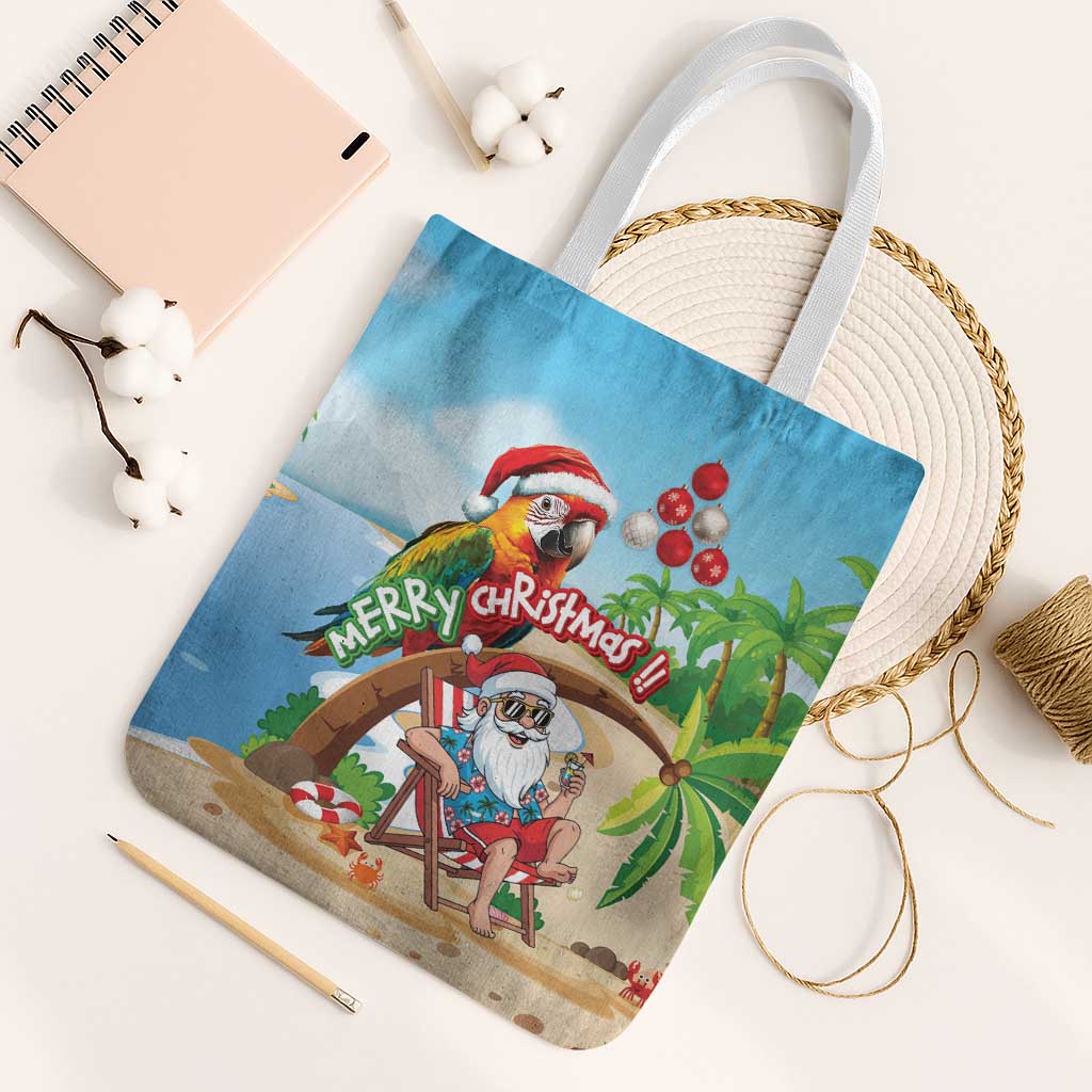 Hawaii Santa Parrot Christmas Tote Bag Summer Vibe - Polynesian Pride