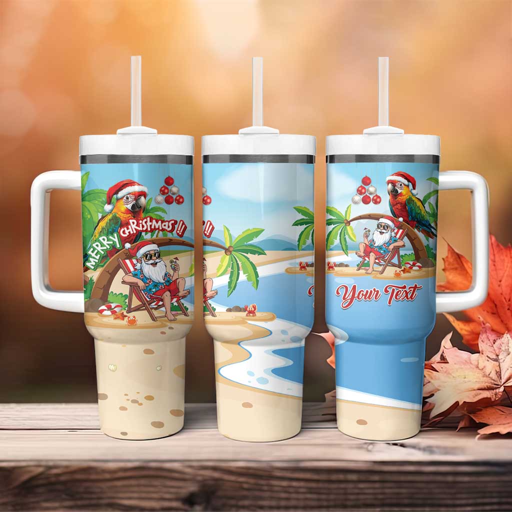 Personalized Hawaii Santa Parrot Christmas Tumbler With Handle Summer Vibe - Polynesian Pride