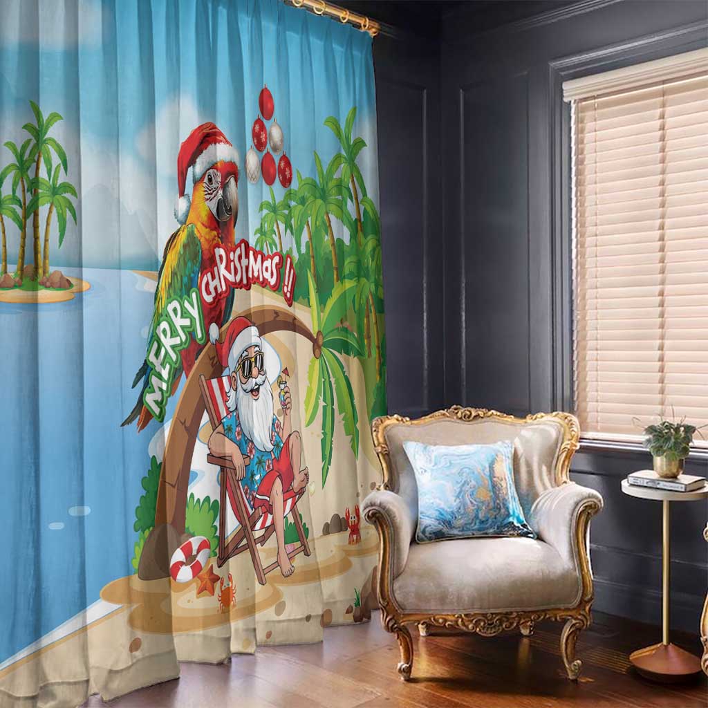 Hawaii Santa Parrot Christmas Window Curtain Summer Vibe - Polynesian Pride