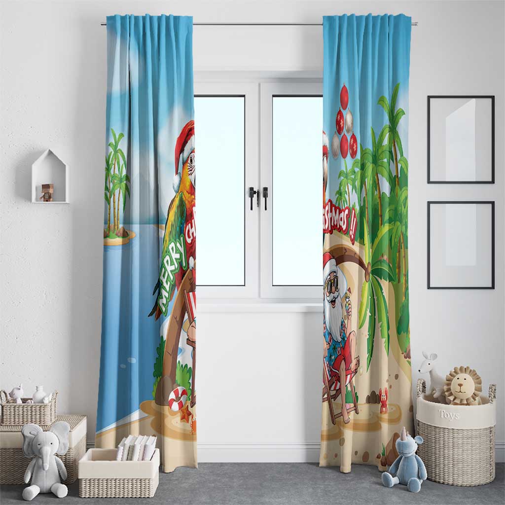 Hawaii Santa Parrot Christmas Window Curtain Summer Vibe - Polynesian Pride
