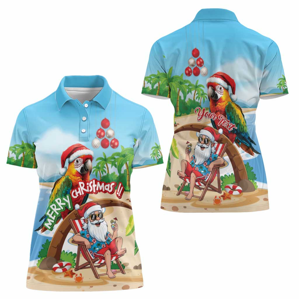 Personalized Hawaii Santa Parrot Christmas Women Polo Shirt Summer Vibe - Polynesian Pride