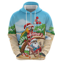 Personalized Hawaii Santa Parrot Christmas Zip Hoodie Summer Vibe - Polynesian Pride