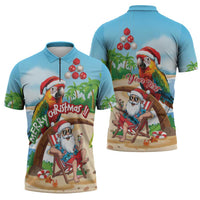 Personalized Hawaii Santa Parrot Christmas Zipper Polo Shirt Summer Vibe - Polynesian Pride