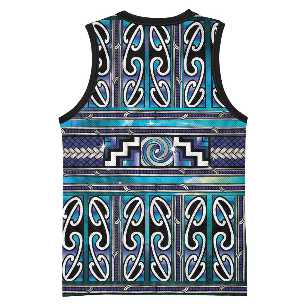 Maori Matariki Basketball Jersey Blue Galaxy Aesthetic Koru Art LT01 - Polynesian Pride