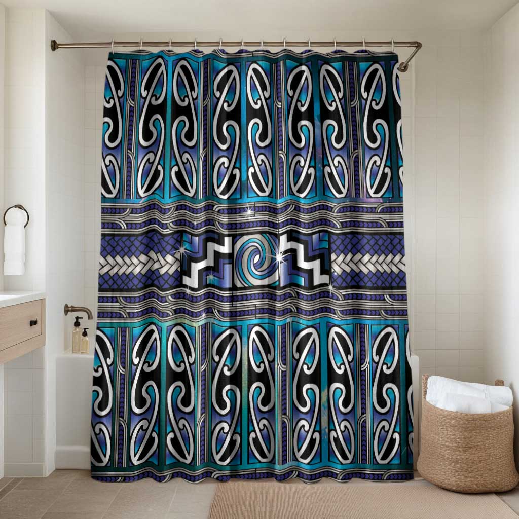 Maori Matariki Bathroom Set Blue Galaxy Aesthetic Koru Art LT01 Shower Curtain Only Blue - Polynesian Pride