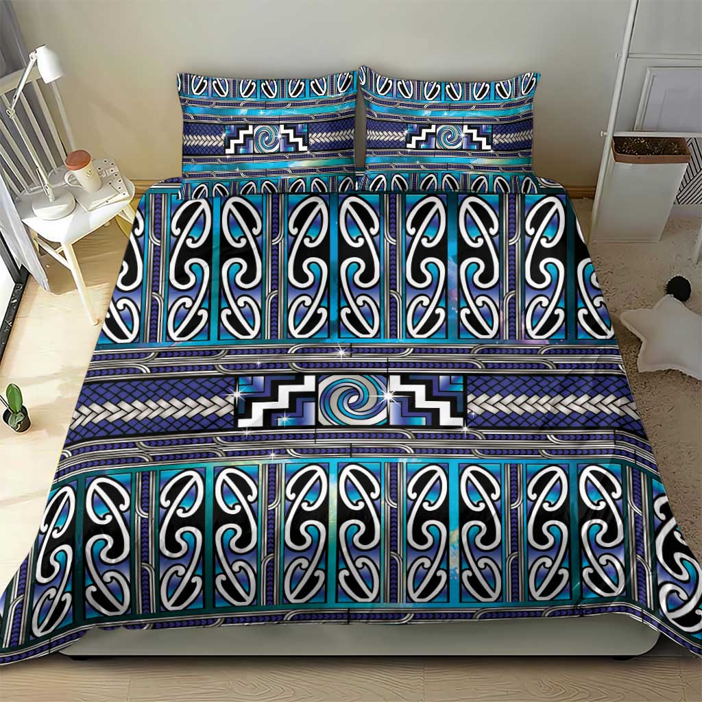 Maori Matariki Bedding Set Blue Galaxy Aesthetic Koru Art LT01 - Polynesian Pride