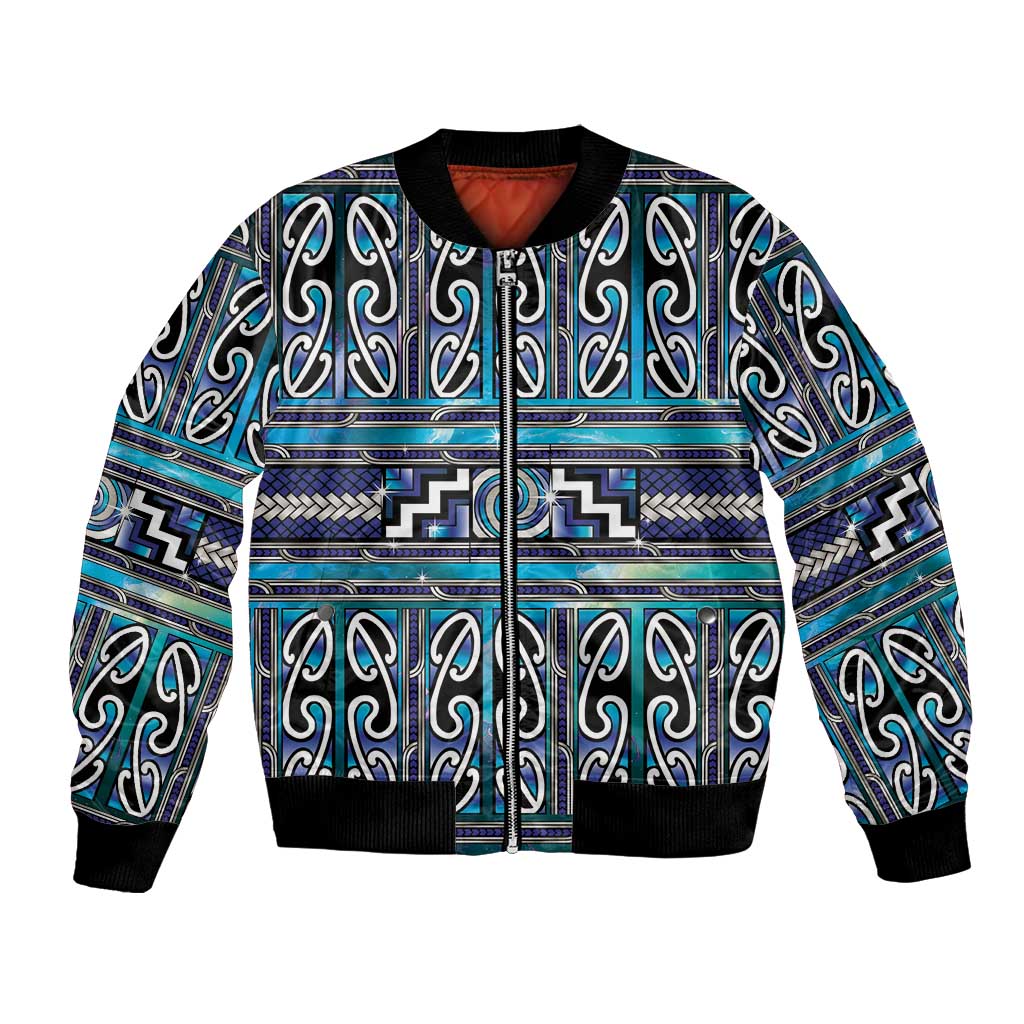 Maori Matariki Bomber Jacket Blue Galaxy Aesthetic Koru Art LT01 Unisex Blue - Polynesian Pride