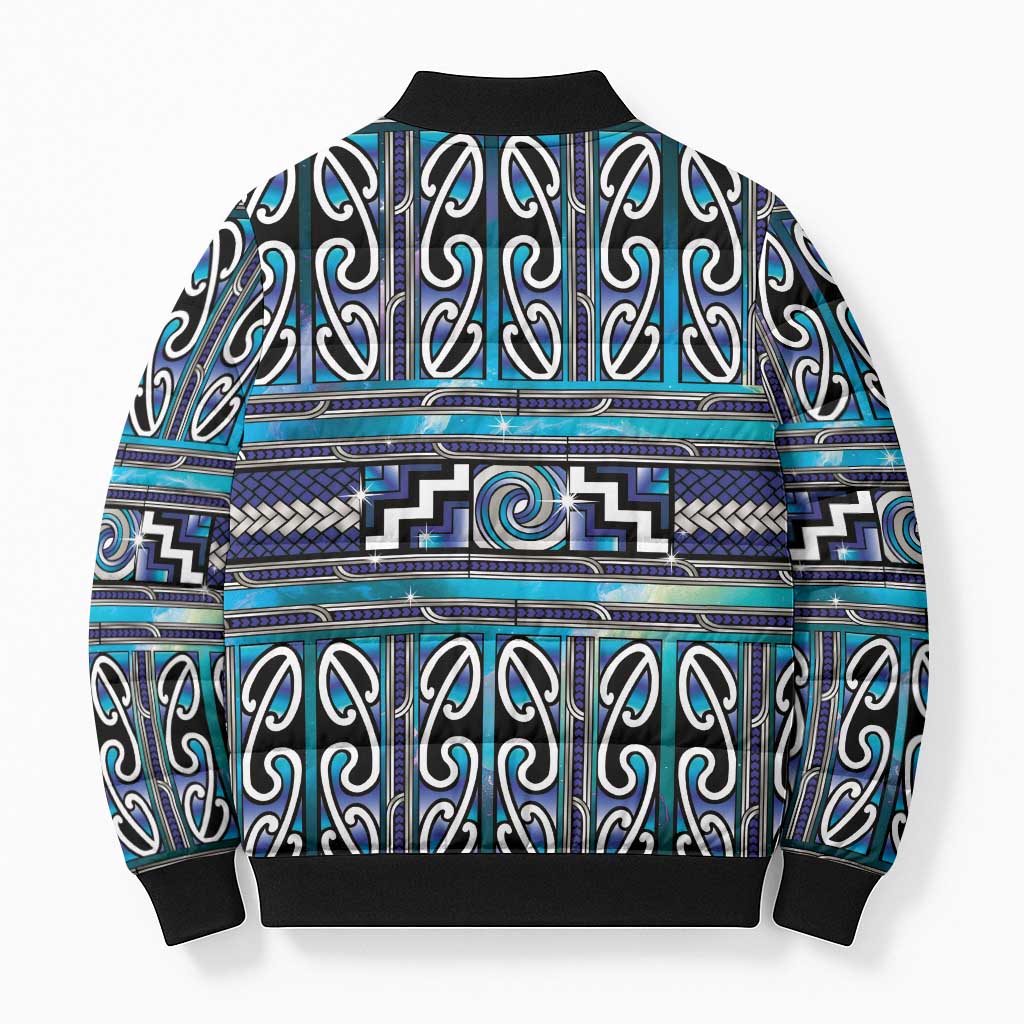 Maori Matariki Bomber Puffer Jacket Blue Galaxy Aesthetic Koru Art LT01 - Polynesian Pride