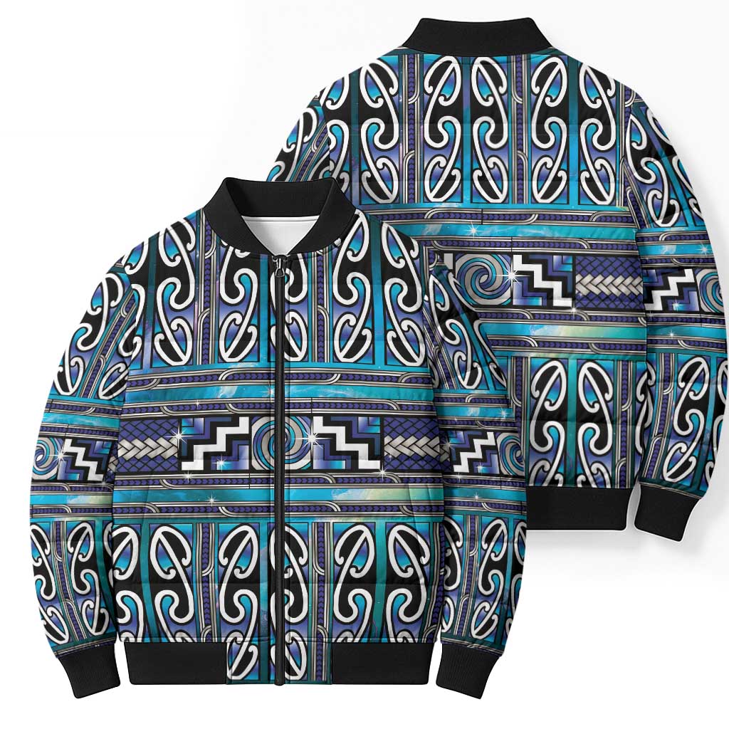 Maori Matariki Bomber Puffer Jacket Blue Galaxy Aesthetic Koru Art LT01 - Polynesian Pride