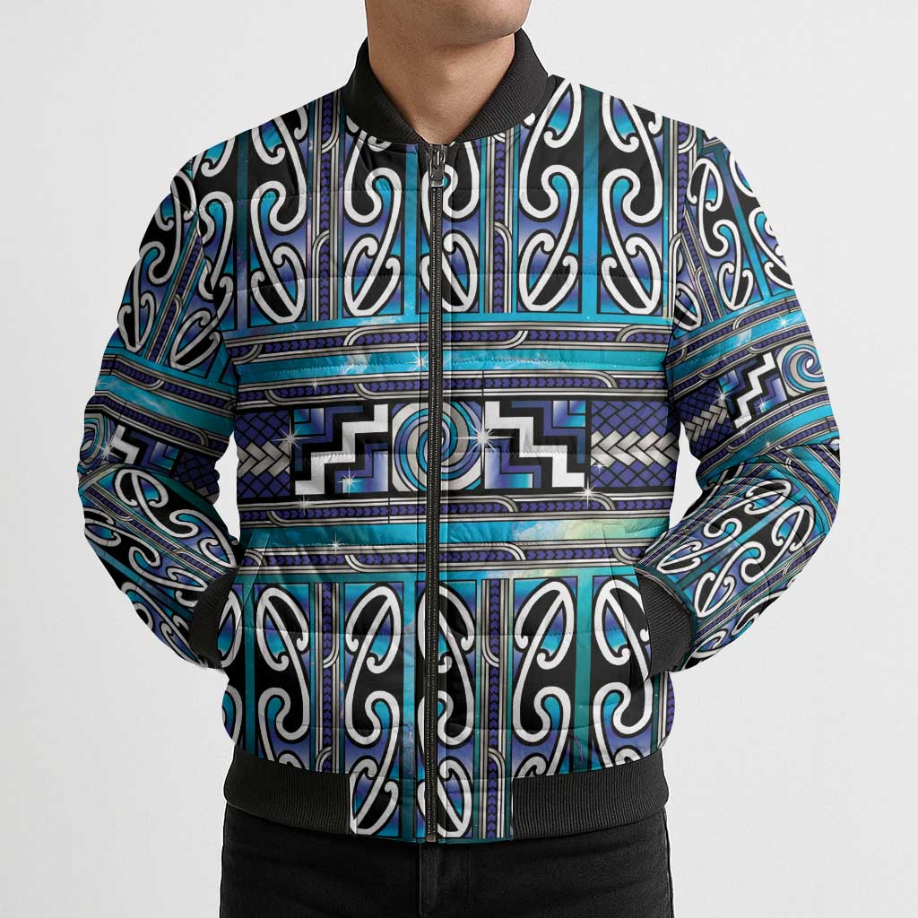 Maori Matariki Bomber Puffer Jacket Blue Galaxy Aesthetic Koru Art LT01 - Polynesian Pride