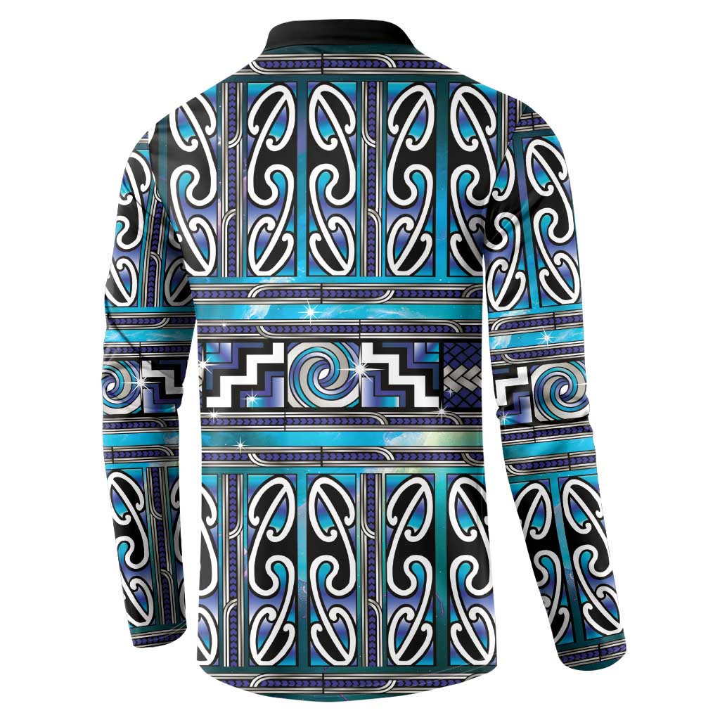 Maori Matariki Button Sweatshirt Blue Galaxy Aesthetic Koru Art LT01 - Polynesian Pride