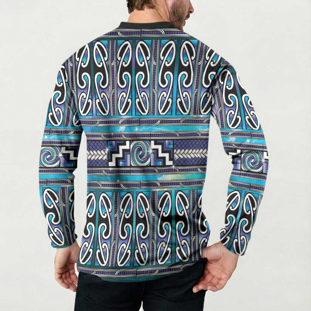 Maori Matariki Button Sweatshirt Blue Galaxy Aesthetic Koru Art LT01 - Polynesian Pride