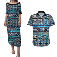Maori Matariki Couples Matching Puletasi and Hawaiian Shirt Blue Galaxy Aesthetic Koru Art LT01 Blue - Polynesian Pride