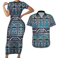 Maori Matariki Couples Matching Short Sleeve Bodycon Dress and Hawaiian Shirt Blue Galaxy Aesthetic Koru Art