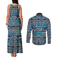 Maori Matariki Couples Matching Tank Maxi Dress and Long Sleeve Button Shirt Blue Galaxy Aesthetic Koru Art LT01 - Polynesian Pride