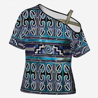 Maori Matariki Cross Shoulder Shirt Blue Galaxy Aesthetic Koru Art LT01 Female Blue - Polynesian Pride