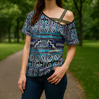 Maori Matariki Cross Shoulder Shirt Blue Galaxy Aesthetic Koru Art LT01 - Polynesian Pride