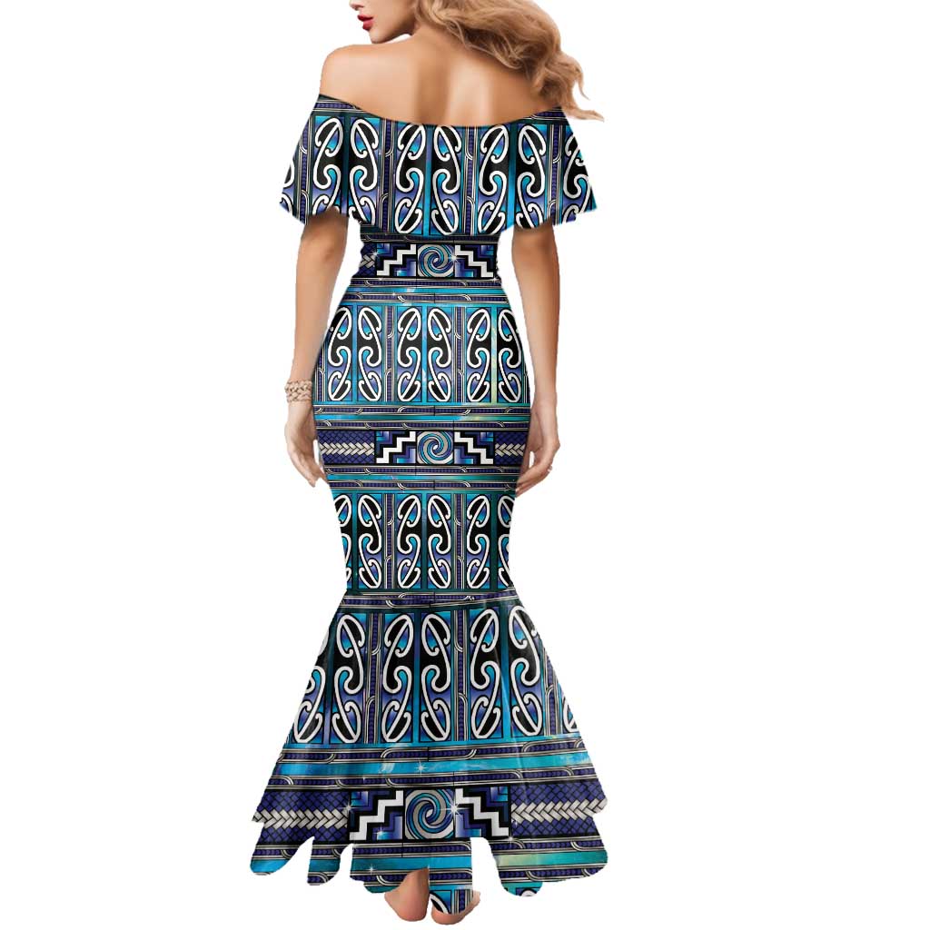 Maori Matariki Family Matching Mermaid Dress and Hawaiian Shirt Blue Galaxy Aesthetic Koru Art