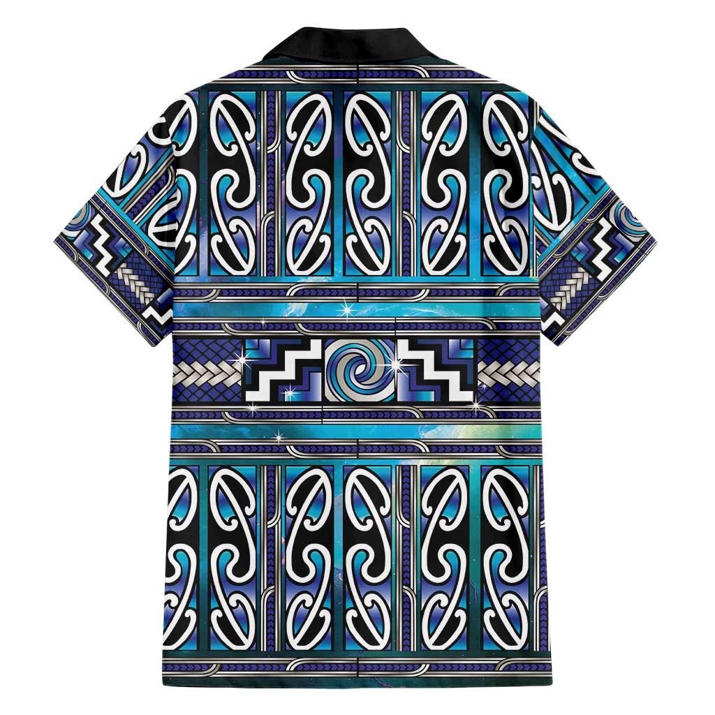 Maori Matariki Family Matching Off The Shoulder Long Sleeve Dress and Hawaiian Shirt Blue Galaxy Aesthetic Koru Art