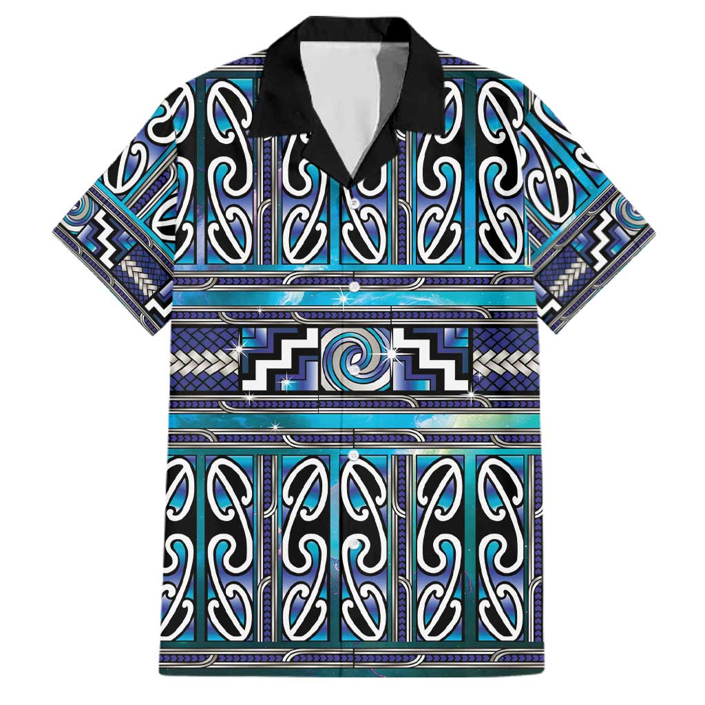 Maori Matariki Family Matching Off Shoulder Maxi Dress and Hawaiian Shirt Blue Galaxy Aesthetic Koru Art