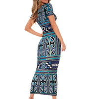 Maori Matariki Family Matching Short Sleeve Bodycon Dress and Hawaiian Shirt Blue Galaxy Aesthetic Koru Art