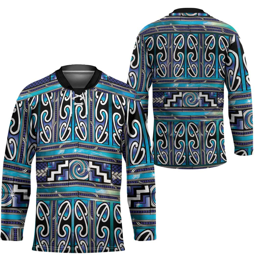 Maori Matariki Hockey Jersey Blue Galaxy Aesthetic Koru Art LT01 - Polynesian Pride