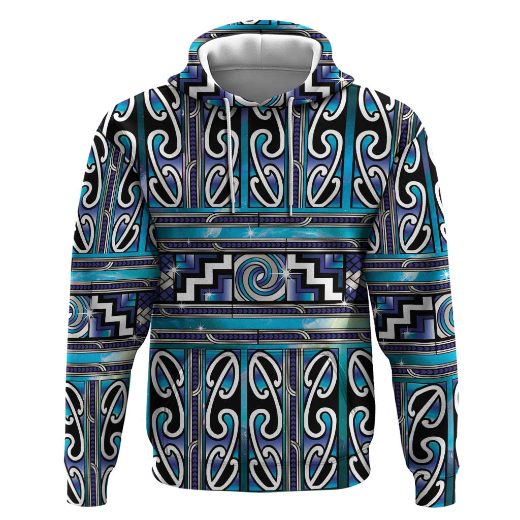 Maori Matariki Hoodie Blue Galaxy Aesthetic Koru Art LT01 Pullover Hoodie Blue - Polynesian Pride