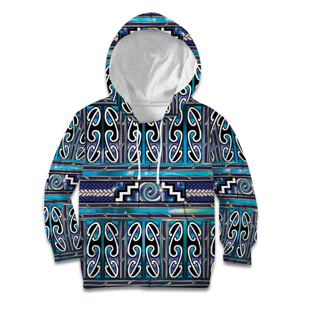 Maori Matariki Kid Hoodie Blue Galaxy Aesthetic Koru Art LT01 Hoodie Blue - Polynesian Pride