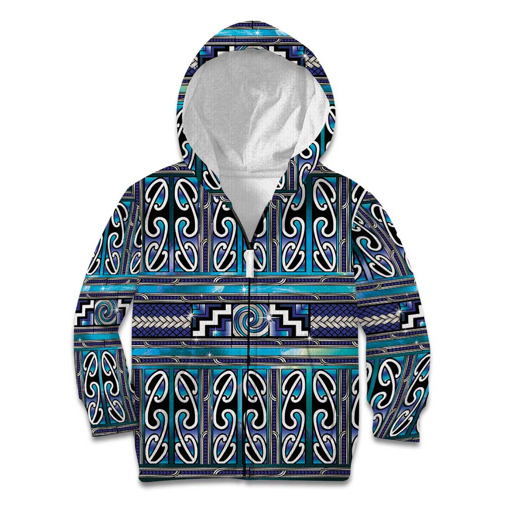 Maori Matariki Kid Hoodie Blue Galaxy Aesthetic Koru Art LT01 Zip Hoodie Blue - Polynesian Pride