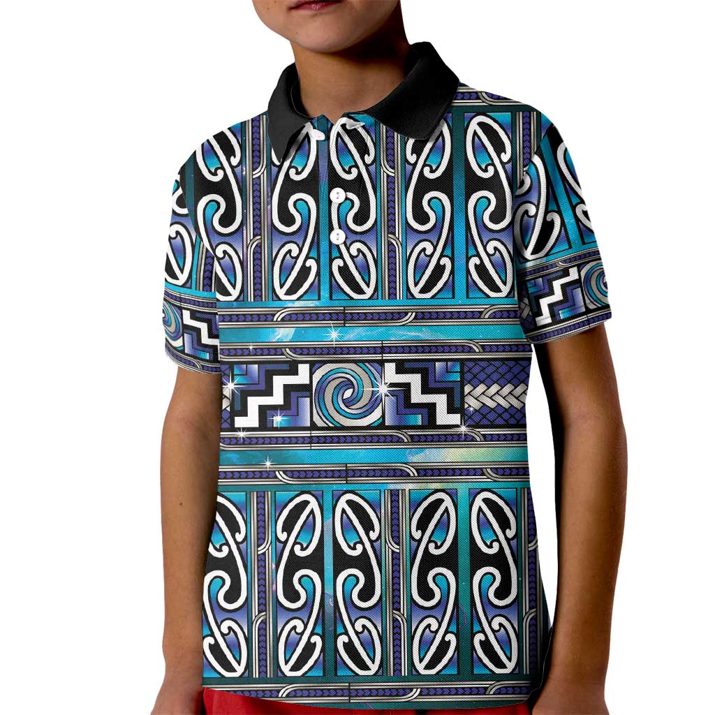 Maori Matariki Kid Polo Shirt Blue Galaxy Aesthetic Koru Art LT01 Kid Blue - Polynesian Pride