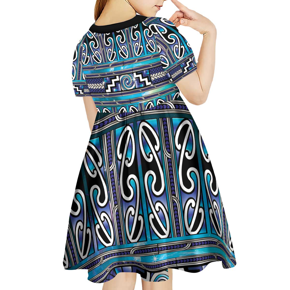 Maori Matariki Kid Short Sleeve Dress Blue Galaxy Aesthetic Koru Art LT01 - Polynesian Pride