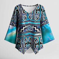 Maori Matariki Kimono Sleeve Blouse Blue Galaxy Aesthetic Koru Art LT01 Female Blue - Polynesian Pride