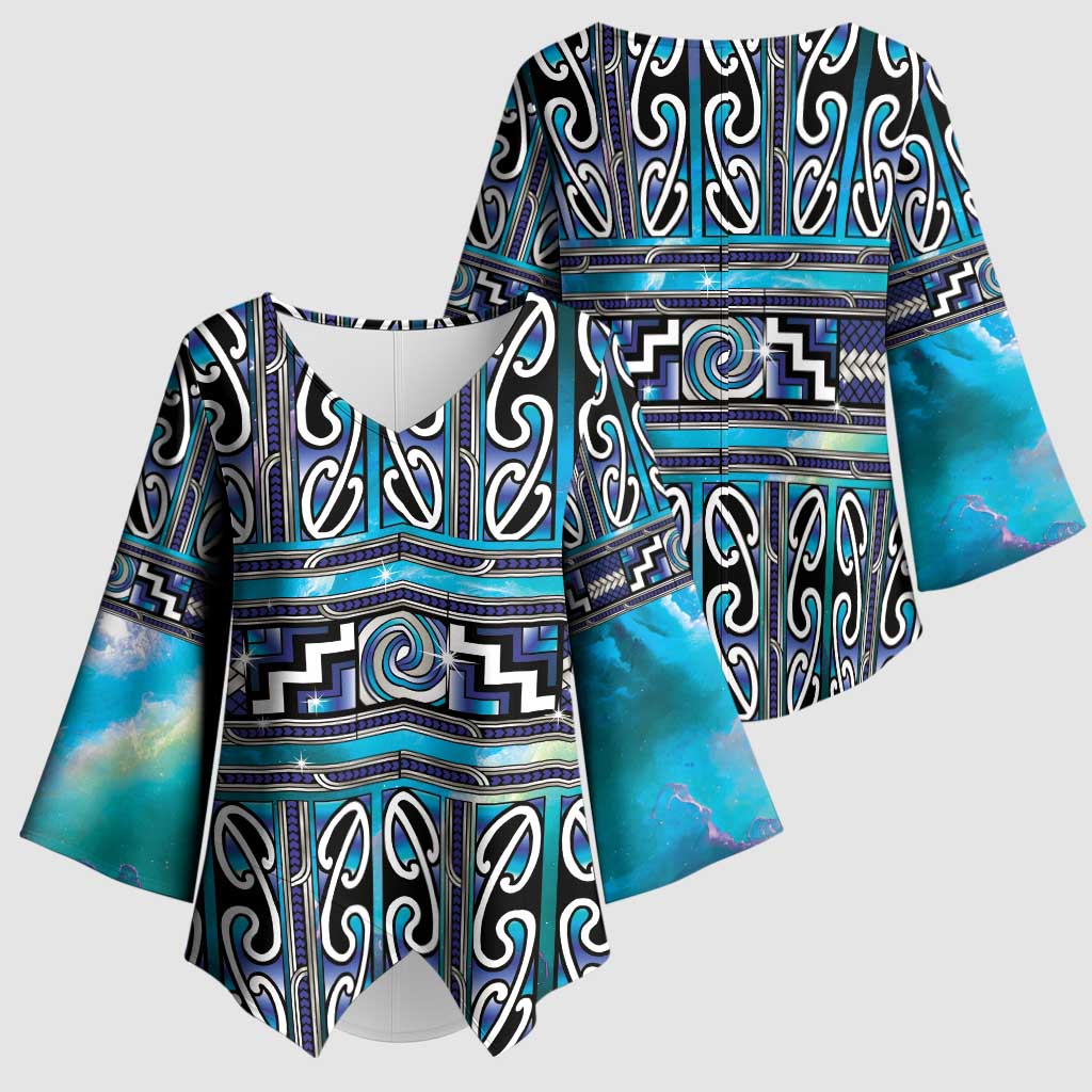 Maori Matariki Kimono Sleeve Blouse Blue Galaxy Aesthetic Koru Art LT01 - Polynesian Pride